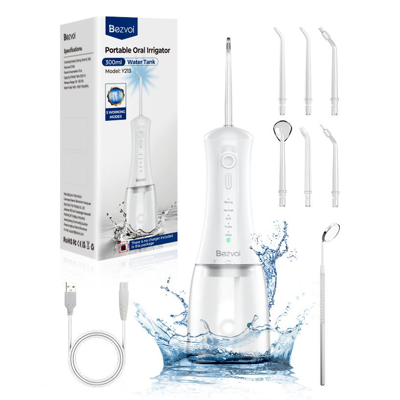 สงกรานต์ Bezvoi Y213 Flosser น้ําแบบพกพา – ไร้สาย, 300ML, IPX7 กันน้ํา, ชาร์จด้วยกระจกช่องปาก 6 หัวฉีด Oral Irrigator สําหรับทันตกรรม Care สําหรับเหงือก/กอด/จัดฟันทําความสะอาด