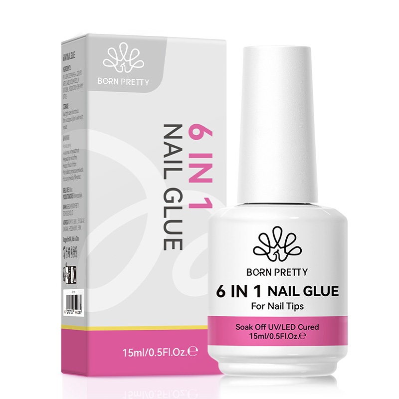 BORN PRETTY 6 in 1 Nail Glue Gel Soft Tips Glue Base Rhinestone Gel Polish Nail Strengthener