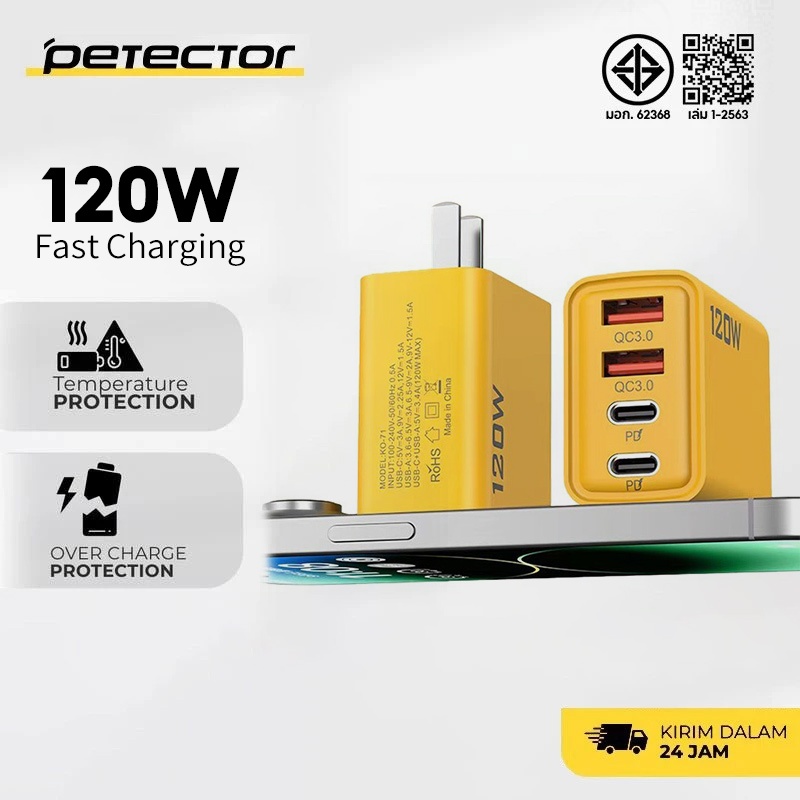 4 in 1 อะแดปเตอร์ชาร์จโทรศัพท์มือถือ USB Type-C QC 3.0 120W USB C เครื่องชาร์จติดผนัง 4 พอร์ตเครื่องชาร์จแบบพกพา