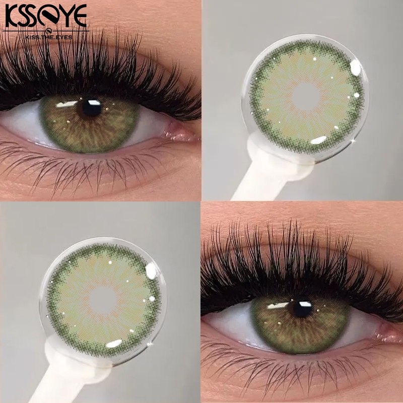 1 คู่คอนเทคเลนส์ KSSEYE เลนส์ Breeze ซีรีส์เขียว / เทา 14,2 มม. เลนส์ประจําปีแคบนักเรียนและการออกแบบ Iris