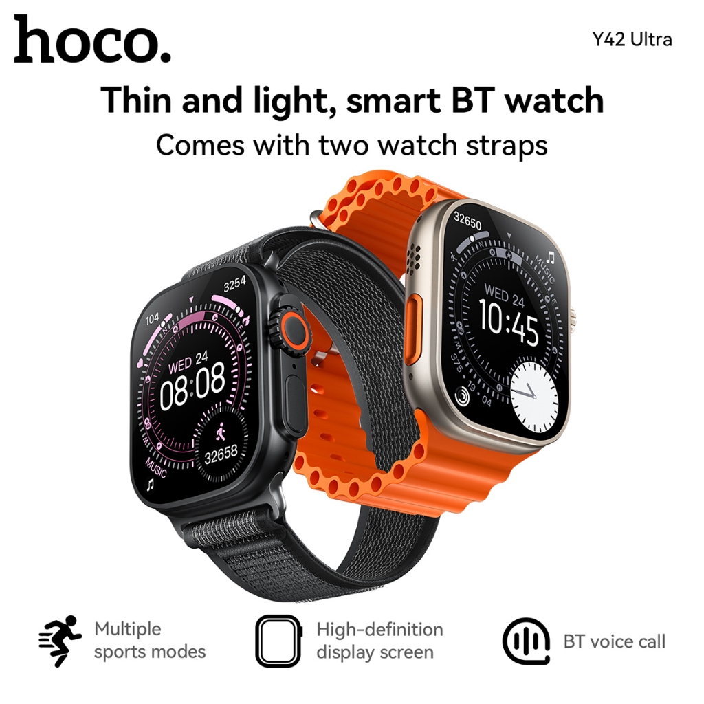 [สายนาฬิกาคู่] Hoco Y42 Ultra Smart Watch Bluetooth 5.3 Unisex Call Version กีฬาฟิตเนส Tracker Ip67 สมาร์ทวอทช์กันน้ําหน้าจอ Hd ขนาดใหญ่สําหรับการตรวจสอบอัตราการเต้นของหัวใจการนอนหลับ