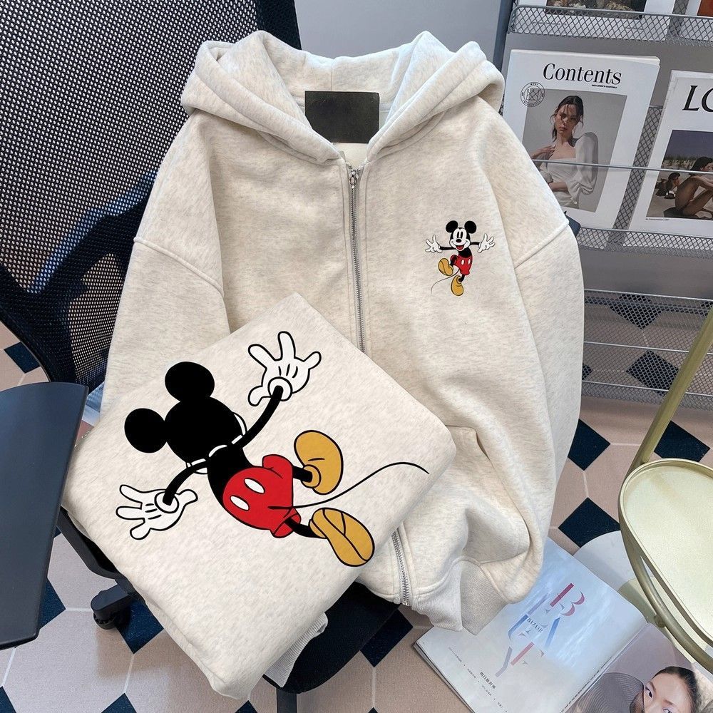 เสื้อแจ็คเก็ตมิกกี้เมาส์ พิมพ์ลายการ์ตูนแขนยาว ซิปหน้า เหมาะสำหรับเด็กและวัยรุ่นในฤดูกาลใบไม้ร่วงและใบไม้ผลิ