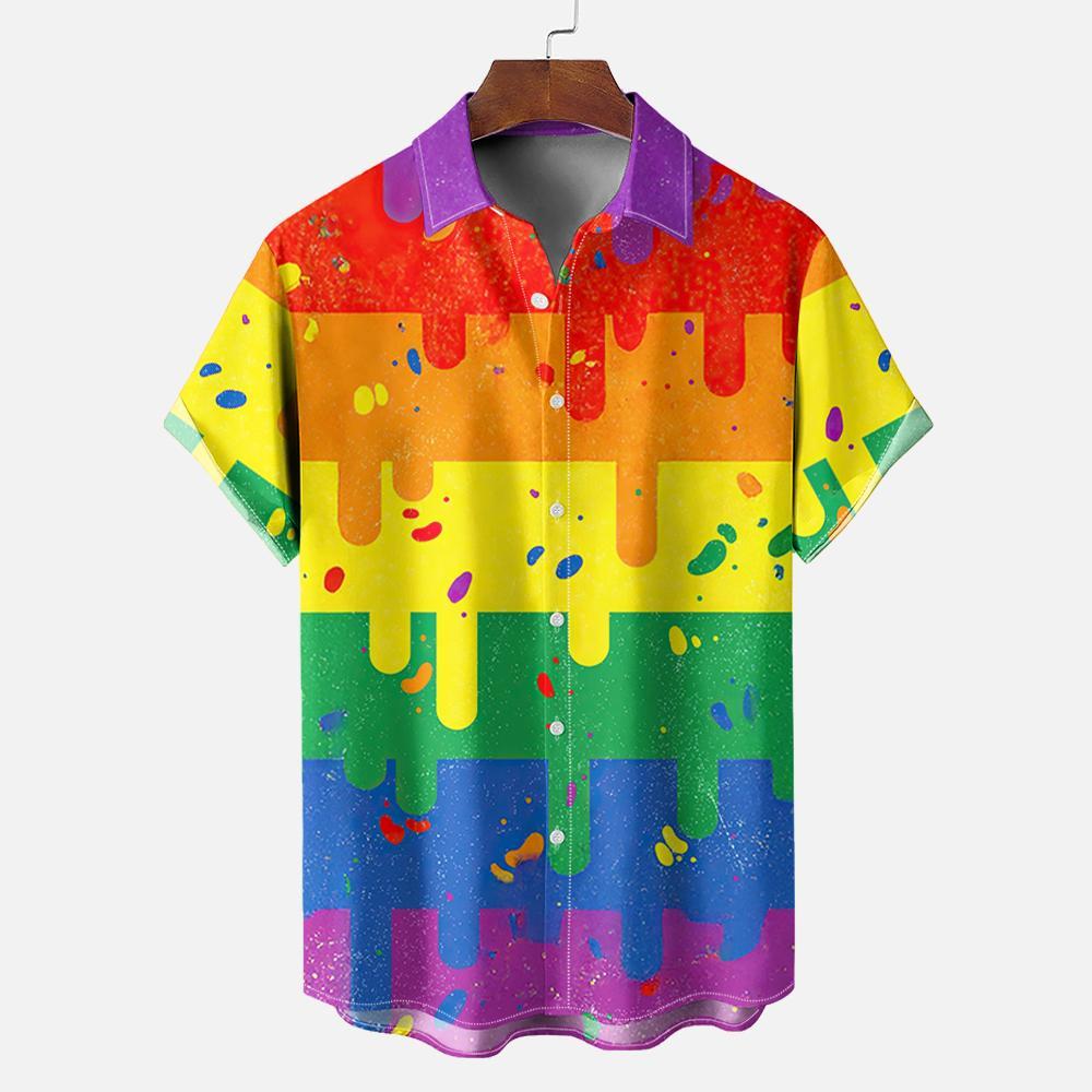 เสื้อแขนสั้นผู้ชาย พิมพ์ลาย Tie-Dye สีรุ้ง ดีไซน์.Full Collar สำหรับวันสบายๆ