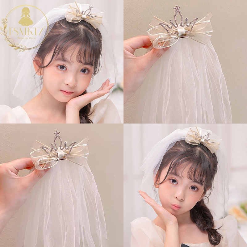 FSMKTZ Sparkling Tiara With Veil Princess Wedding Hair Set Dreamy Veil Crown Clip PS145