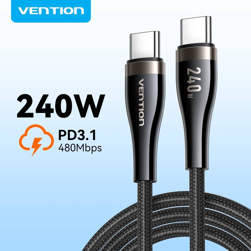 Vention สาย USB 2.0 Type-C 240W ชาร์จเร็วโลหะผสมสังกะสีทนทาน 480Mbps ซิงค์ข้อมูลความเร็วสูงสําหรับโทรศัพท์/แท็บเล็ต/แล็ปท็อป