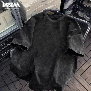 【ของพร้อมส่ง ส่งใน 24 ชั่วโมง】LABZAA เสื้อยืดแขนสั้นคอกลม✨วินเทจฟอกน้ำ สะดวกสบาย ทรงหลวม ระบายอากาศ ผ้าฝ้าย100% YG0