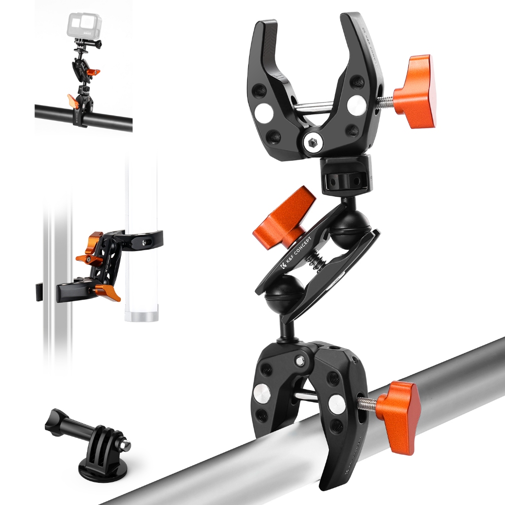 K&F Concept Double Super Clamp Mount กล้อง Clamp Mount 1/4 "ด้ายโลหะ Clamp สําหรับเก้าอี้การถ่ายภาพร