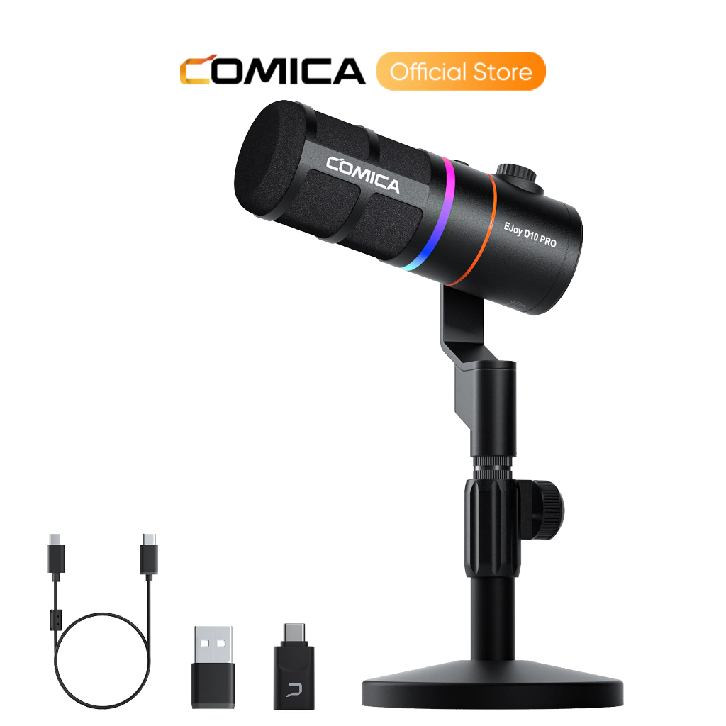 COMICA Ejoy D10 PRO RGB Cardioid ไมโครโฟนไร้สายแบบไดนามิก, ไมโครโฟน USB พร้อมเอาต์พุต XLR/USB-C Digital/Analog, ไมโครโฟนสําหรับเล่นเกม ความเข้ากันได้กว้างพร้อมสมาร์ทโฟน, PC, แท็บเล็ต