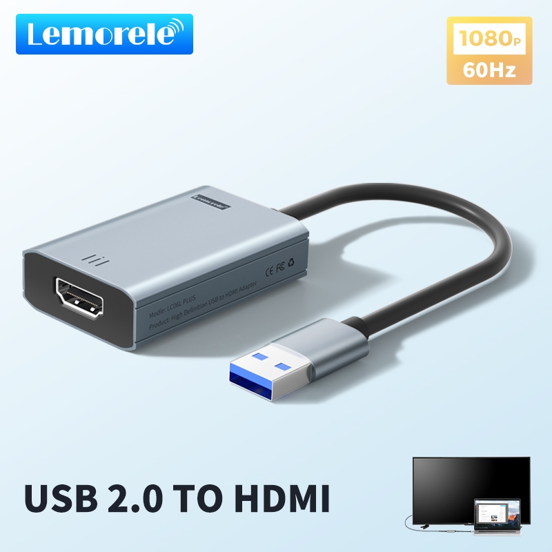 Lemorele LC06 Plus USB to HDMI Adapter Extender hub USB A 2.0 1080P 60Hz ขยาย 2 หน้าจอที่แตกต่างกัน สําหรับ Windows Mac M1 M2