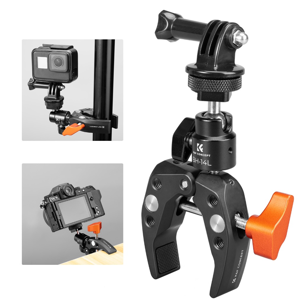 K&F Concept Super Clamp Camera Clamp พร้อมหัวบอล 360 สําหรับ GoPro/AKASO/Insta360/Pocket 3 Mount
