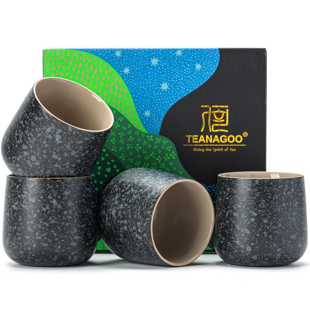 TEANAGOO Ceramic Japanese Tea Cup, 205 ml, Charcoal Grey,4 ชิ้น/กล่อง,Asian Tea Cups without Handle