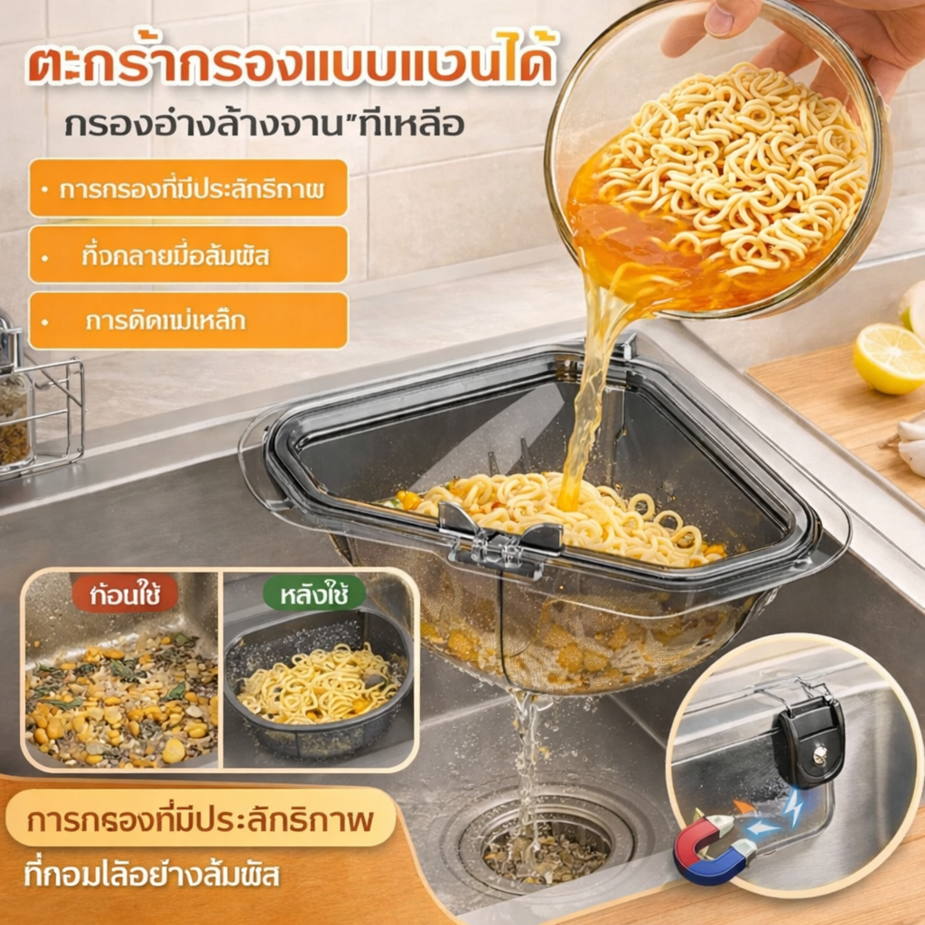 สินค้าขายดี 【แม่เหล็กติดแน่น/กันอุดตัน】ตะกร้ากรองแบบแขวนได้ อ่างกรองอาหารตกในครัว/ตะกร้ากรองเศษอาหารที่เหลือ/ตะกร้ากรองอ่างแม่เหล็ก/เครื่องใช้ในครัว/โครงสร้าง2ชั้น/ติดตั้งและถอดออกได้ง่าย ทนทานและติดตั้งง่าย/ประหยัดพื้นที่สำหรับ/ แขวนได้ ไม่เปื้อนมือ – โปรปัง