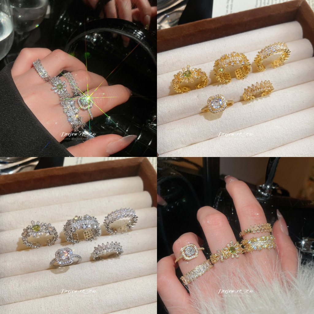 DREW 5 ชิ้น Zirconia แหวนผู้หญิง Gold/Silver Tone ผสมสไตล์แฟชั่นทุกวันอินเทรนด์เครื่องประดับอุปกรณ์เสริม