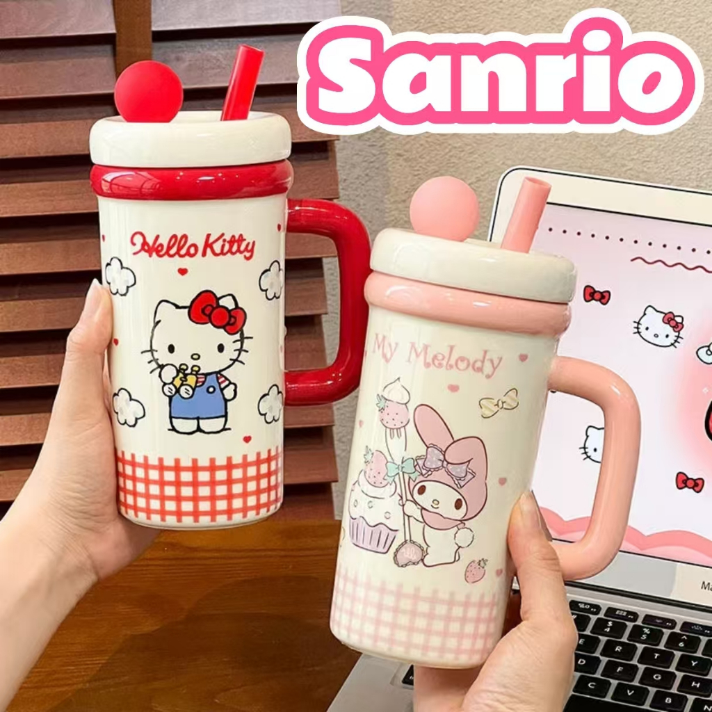 ส่งจากไทย🚚Sanrio watercup แก้วน้ำมีหูจับ แก้วเก็บความเย็น แก้วน้ำเก็บอุณหภูมิ ของขวัญ
