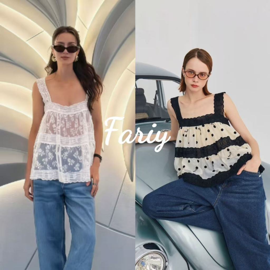 Fariy🍒คลังสินค้าพร้อม🍒  เสื้อสายเดี่ยวผ้าลูกไม้ปักลายหนาสำหรับผู้หญิง สไตล์ใหม่ฤดูร้อนปี 2026 หวาน สดใส ช่วยให้ดูผอมเพรียว และมีเอกลักษณ์