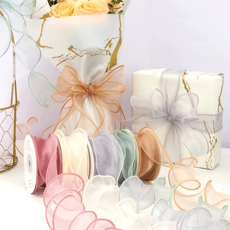 [Gong] ริบบิ้นผ้าโปร่ง ริบบิ้นห่อเค้ก หน้ากว้าง 4cm ยาว 10 หลา สีสันสดใส เรียบง่ายงดงาม TH