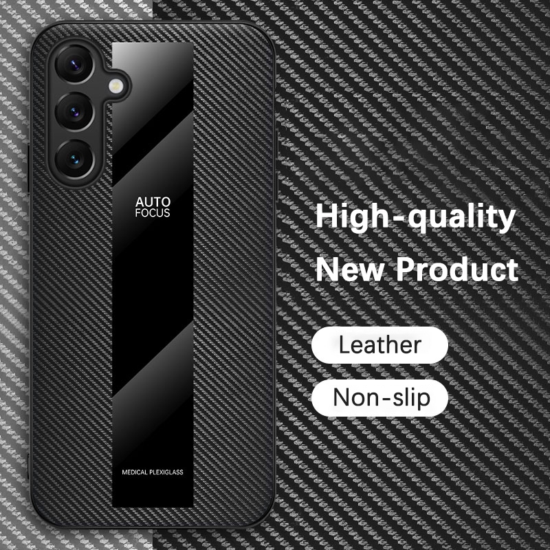 ปลอกสําหรับ Samsung Galaxy A55 5G SamsungGalaxyA55 เคสโทรศัพท์หนังอะคริลิคคาร์บอนไฟเบอร์ขอบนุ่มป้องก