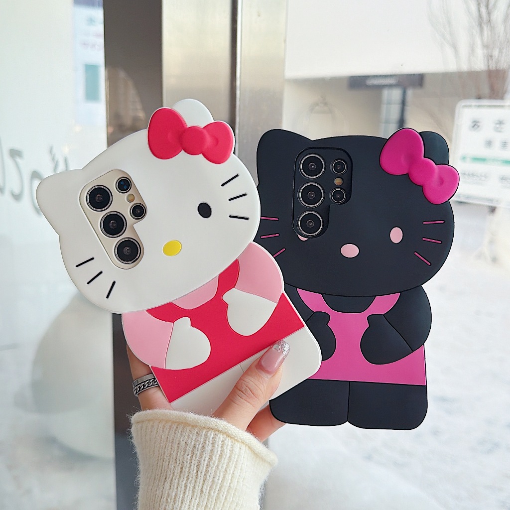 การ์ตูนน่ารัก 3D ขาวดำคิตตี้แมว เคส Samsung Galaxy S26 Ultra S26 Plus S26 S25 FE S25 Ultra S25 Plus 