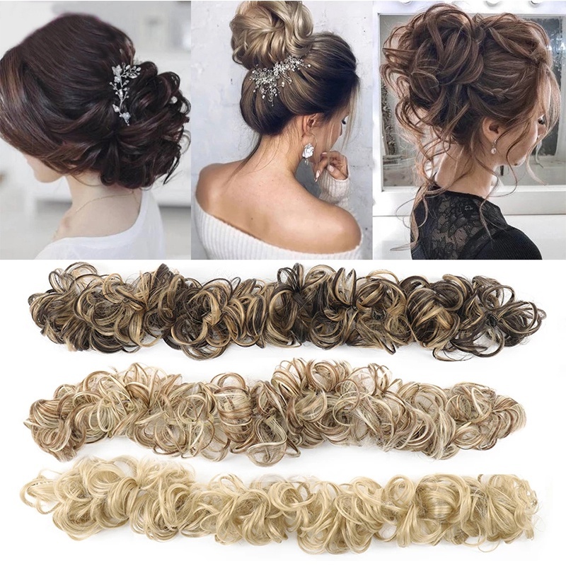ขนมปังโดนัทสังเคราะห์ | Bunผมยุ่ง, Crinkle Hair Bun, ที่คาดผมยาง, Hairpiece Updo Chignon และ Donut Roll DIY Wig