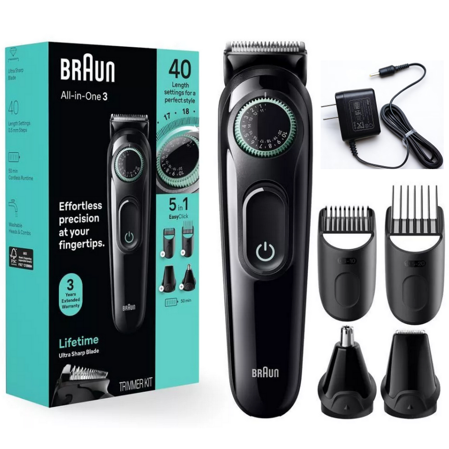 Braun Mens Beard Hair Trimmer Series 3 3450 5 In 1 Multi Grooming Kit เครื่องโกนหนวดไฟฟ้า Beard Trim