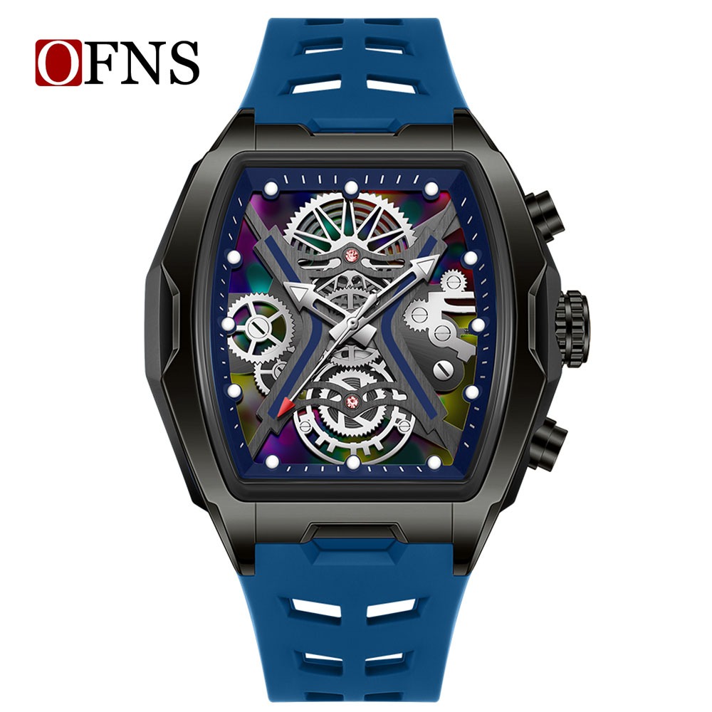 OFNS 1213 Cyberpunk Style Hollow Design นาฬิกาควอทซ์ผู้ชายหลายสีอินเทรนด์นักเรียนกีฬา 5ATM กันน้ําของขวัญในอุดมคติ