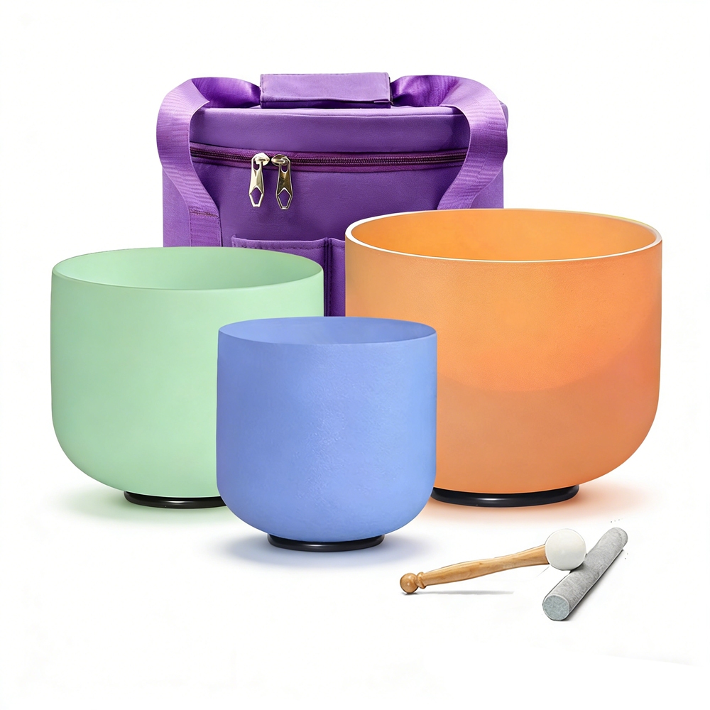 Hye-eun 3 ชิ้น 440 hz/432hz 7A 9F 11D ควอตซ์ Frosted คริสตัลชุดชามร้องเพลงพร้อมกระเป๋าสําหรับ Energy