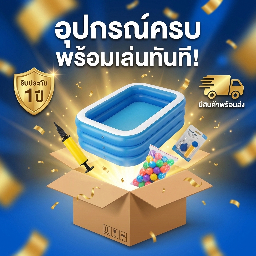 Beige สระน้ำเป่าลม สระน้ำ PVC 3 ชั้น สระว่ายน้ำเด็ก 3m ยาวพิเศษ เล่นได้ทั้งครอบครัว Swimming Pool - รูปที่ 7