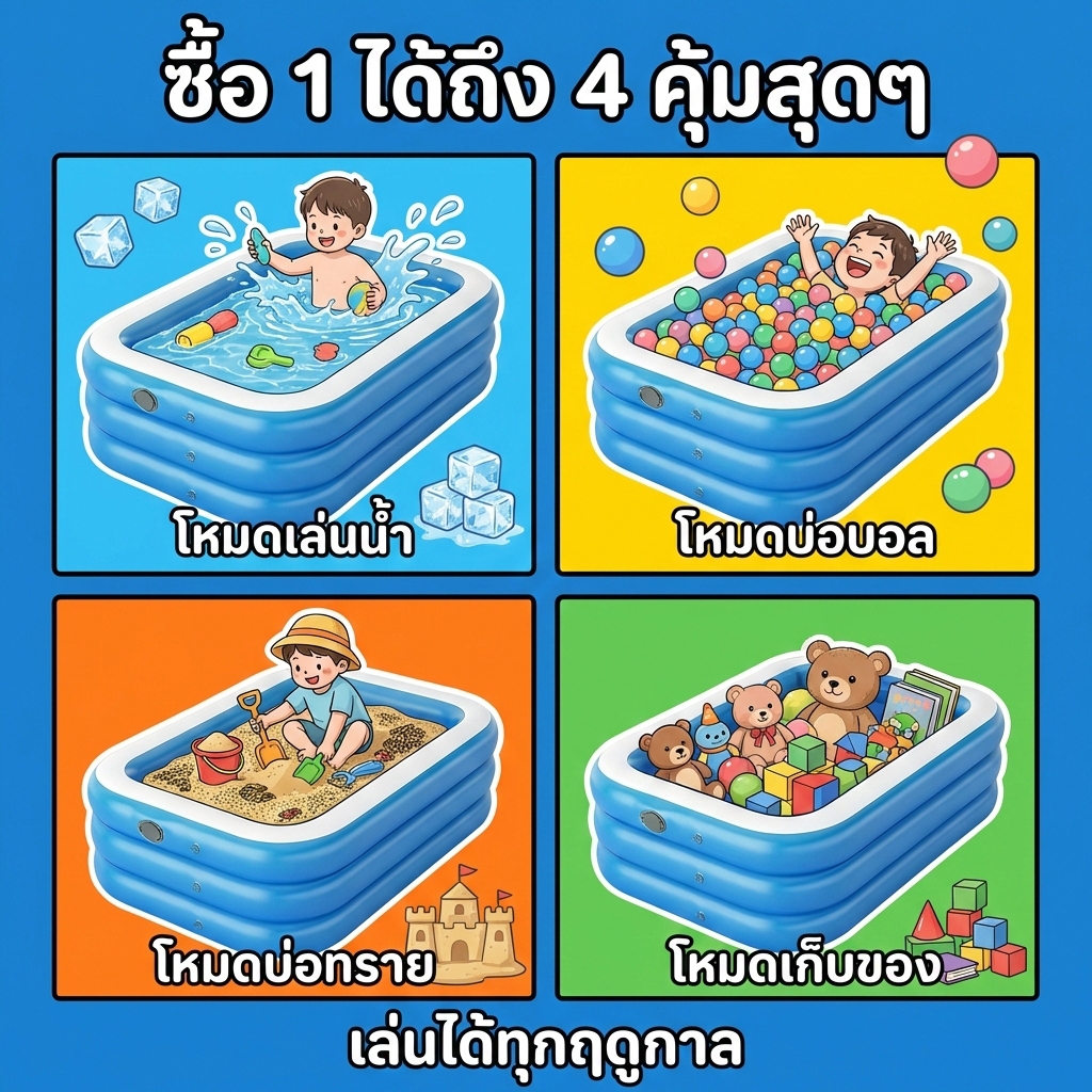 Beige สระน้ำเป่าลม สระน้ำ PVC 3 ชั้น สระว่ายน้ำเด็ก 3m ยาวพิเศษ เล่นได้ทั้งครอบครัว Swimming Pool - รูปที่ 4