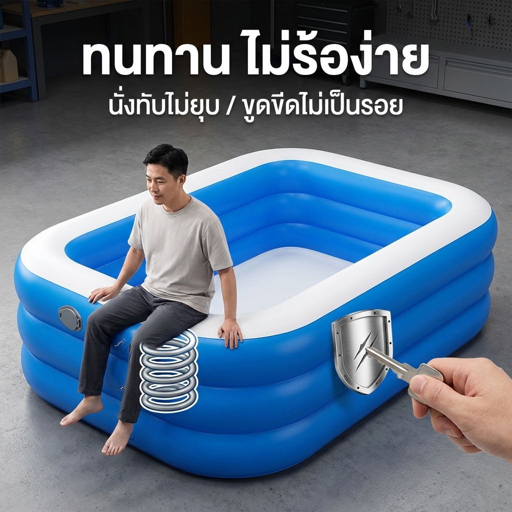 Beige สระน้ำเป่าลม สระน้ำ PVC 3 ชั้น สระว่ายน้ำเด็ก 3m ยาวพิเศษ เล่นได้ทั้งครอบครัว Swimming Pool - รูปที่ 2