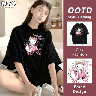 NFV ใหม่ล่าสุด💖ลายพิมพ์ลูกแมวขับรถ เสื้อยืดแขนสั้นคอกลม โอเว…