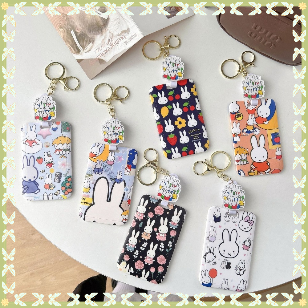 Miffy Retractable Easy Pull Buckle Card Holder กระต่าย ป้องกันบัตรหล่น พร้อมเคส ABS สําหรับ Access Control/Bus/MRT