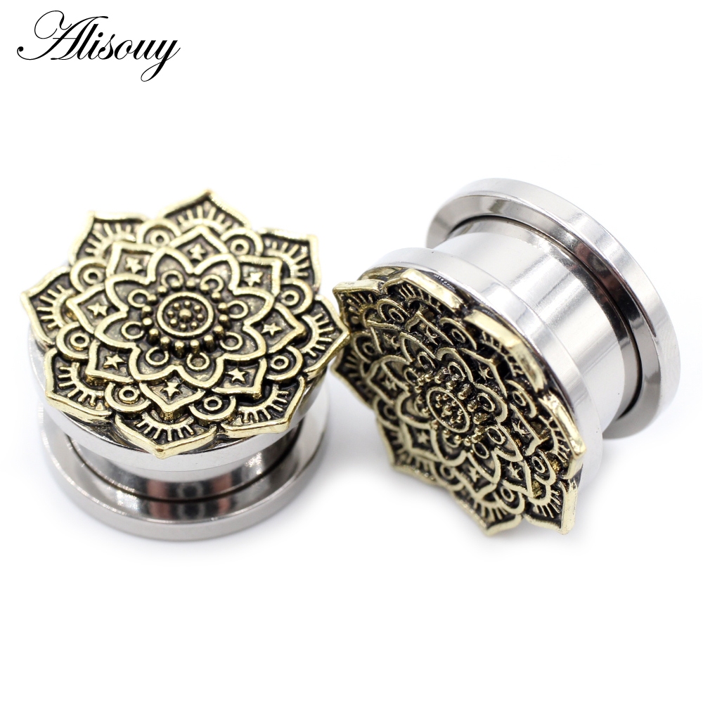 Alisouy ตัวขยายหูแบบดอกไม้ สแตนเลส สำหรับคนชอบเจาะหูและเครื่องประดับ