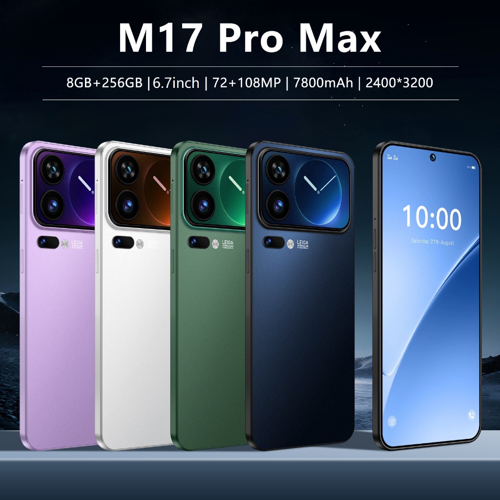 M17 Pro Max เครือข่าย 4G/5G สมาร์ทโฟนหน่วยความจําหน้าจอ 6.7 นิ้ว 8GB RAM + 256GB ROM Android 15.0