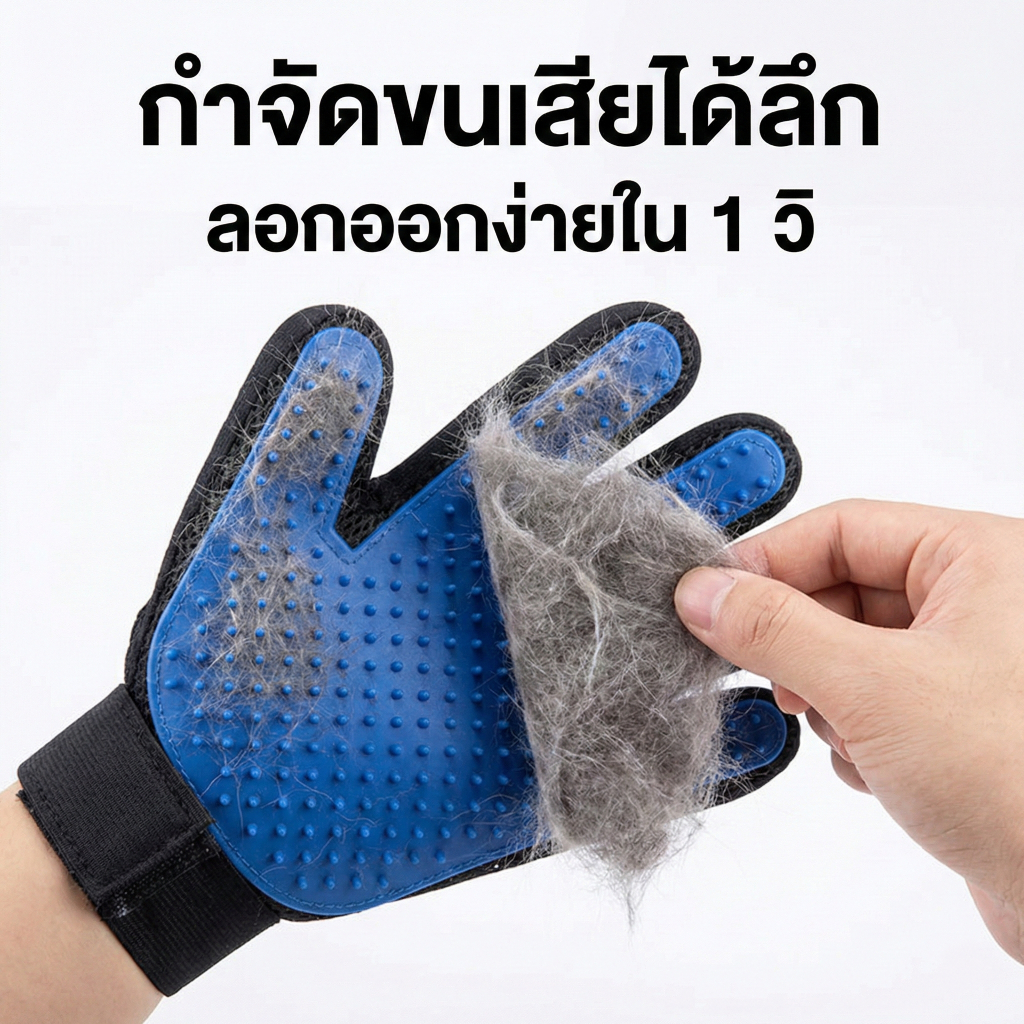 ถุงมือแปรงขนสัตว์ ซิลิโคนเกรดอาหารนุ่มพิเศษ ไม่เจ็บผิว น้องเลียได้ ถุงมือเก็บขนแมว สุนัข อบน้ำนวดตัว