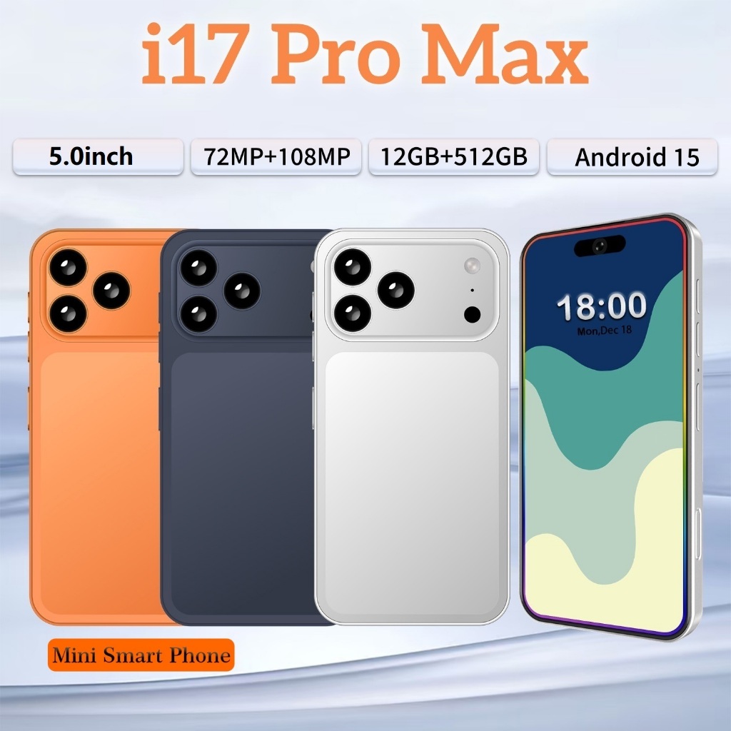 P17-A17 Pro Max ใหม่เครือข่าย 4G/5G สมาร์ทโฟน 5.0 นิ้วหน่วยความจําเต็มหน้าจอ 12GB + 512GB Android 15