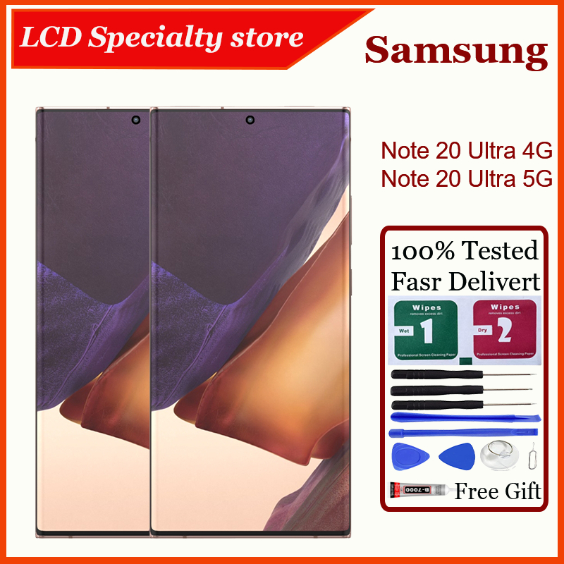 AMOLED สําหรับ Samsung Galaxy Note 20 Ultra 4G 5G จอแสดงผล LCD หน้าจอสัมผัสเปลี่ยนกรอบ