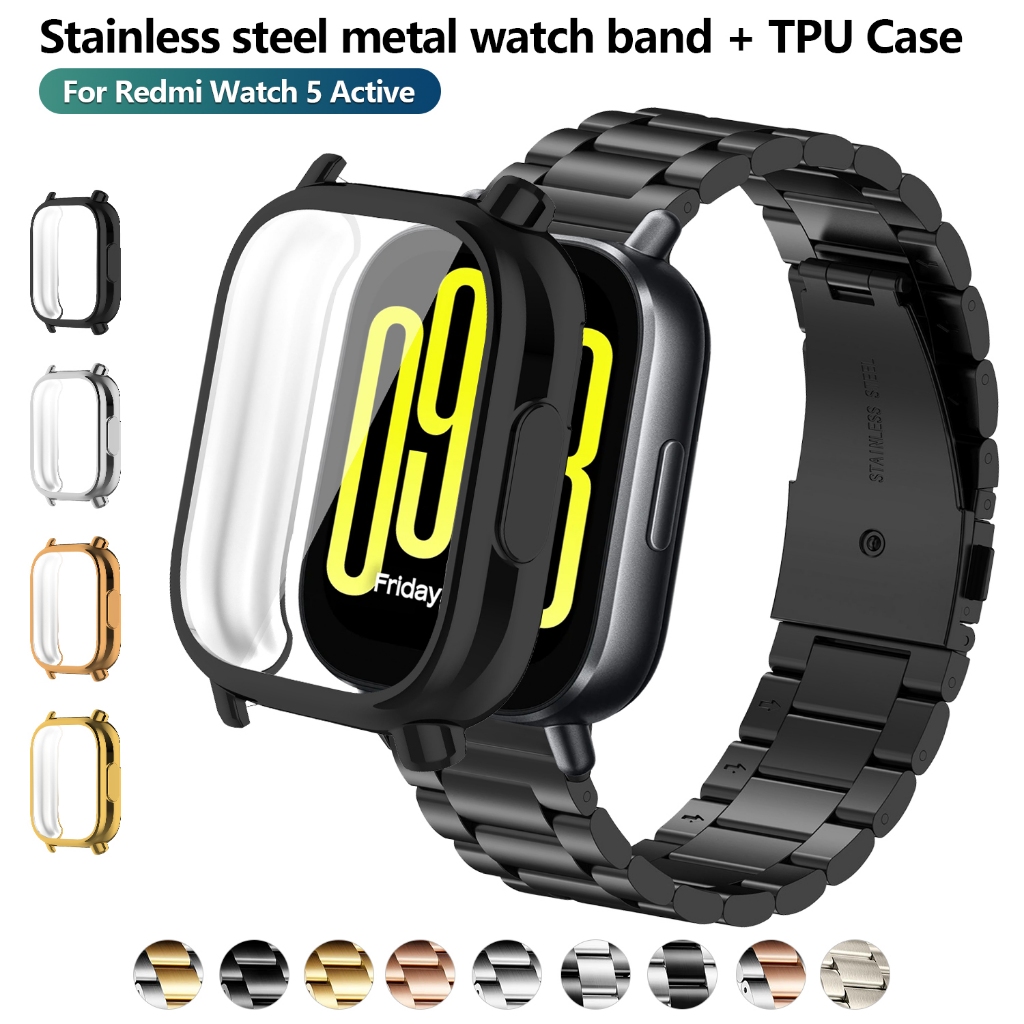 22 มม.สแตนเลสสตีลและเคสสําหรับ Redmi Watch 5 Active Metal Band สําหรับ Xiaomi Redmi Watch 5 Lite สร้อยข้อมือสายรัดข้อมือ