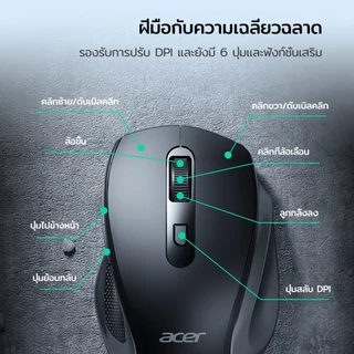 Acer L173-BH เมาส์ไร้สาย 2.4G การเชื่อมต่อพร้อมปุ่มปรับแต่ง 6 ปุ่ม โหมดการนอนหลับอัตโนมัติ DPI 3 ระดับ