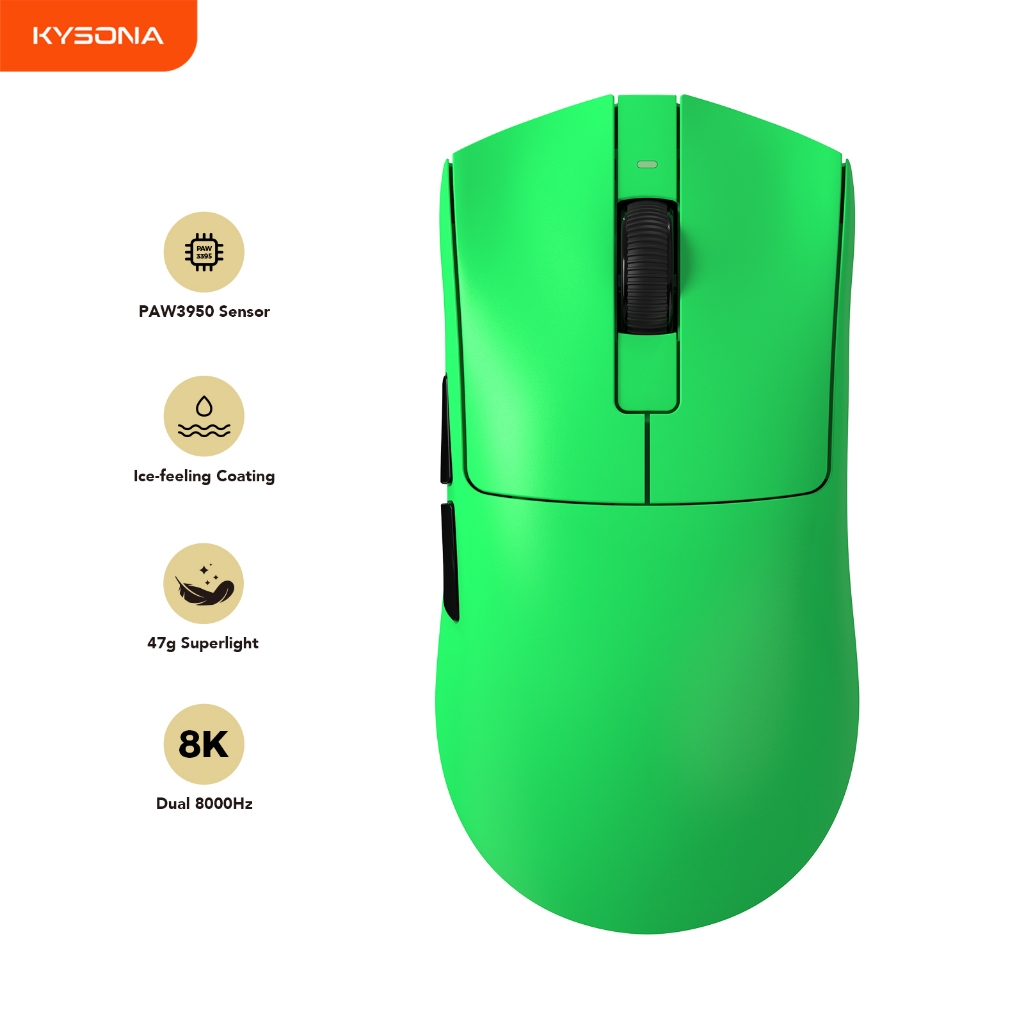 KYSONA Jupiter Ultra 46g น้ําหนักเบาเป็นพิเศษ PAW3950 Dual-8K Hz เมาส์สําหรับเล่นเกมไร้สายสูงสุด 300