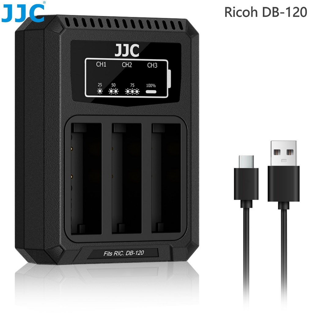 JJC DB-120 เครื่องชาร์จแบตเตอรี่สําหรับ DB120 Ricoh GR4 GR IV กล้อง USB Type-C Battery Charger 3 ช่อ