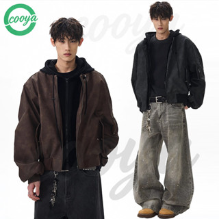 COOYA 【ใหม่ล่าสุด】แจ็กเก็ต jacket แจ็คเก็บหนังเบสบอลมีฮู้ด ด…