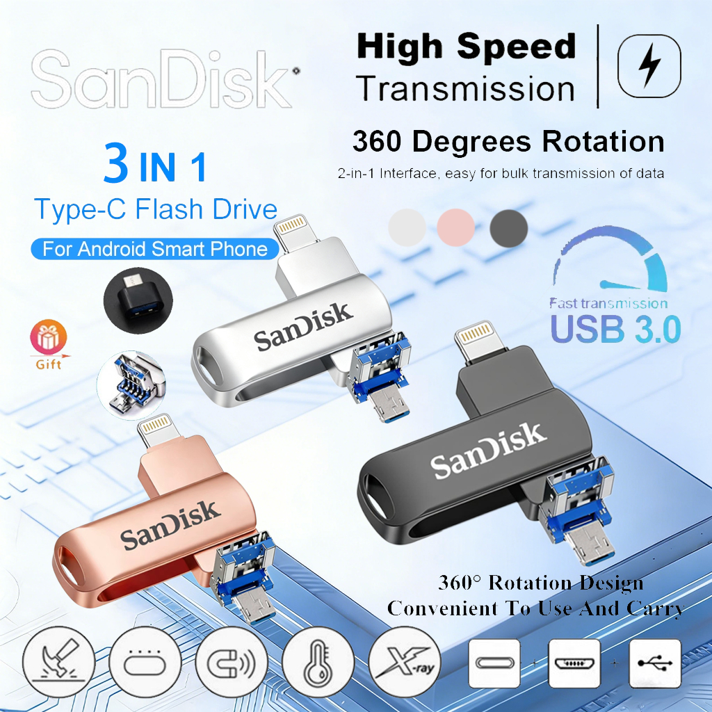 แฟลชไดรฟ์ San/disk flashdrive ios Type-C Usb 1TB/2TB 4 in 1 FlashDrive 3 in 1 iPhone Dual Drive Exte