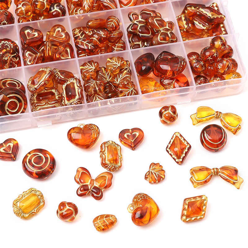 ลูกปัดพลาสติกอะคริลิคสีน้ำตาลแบบบาร็อคพร้อม charms หัวใจและดอกไม้ Spacer Beads สำหรับทำสร้อยข้อมือและสร้อยคอมือสมเอง