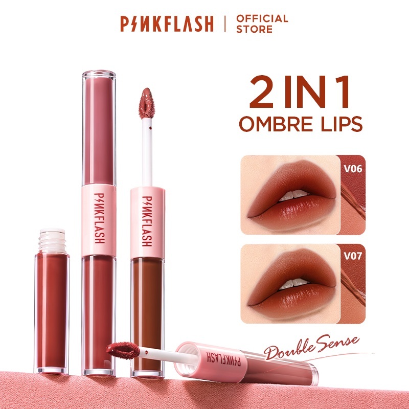 Pinkflash Doublesense 2 In 1 ลิปสติก เนื้อแมตต์กํามะหยี่ น้ําหนักเบา