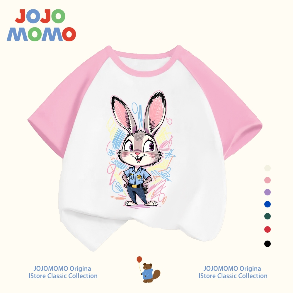 【จัดส่งภายใน 24 ชม】เสื้อยืดเด็ก แขนสั้น ลายกระต่ายจูดี้ ผ้าฝ้ายแท้ นุ่มสบาย ดีไซน์ต่อผ้า ระบายอากาศดี สำหรับเด็ก 1-15 ปี