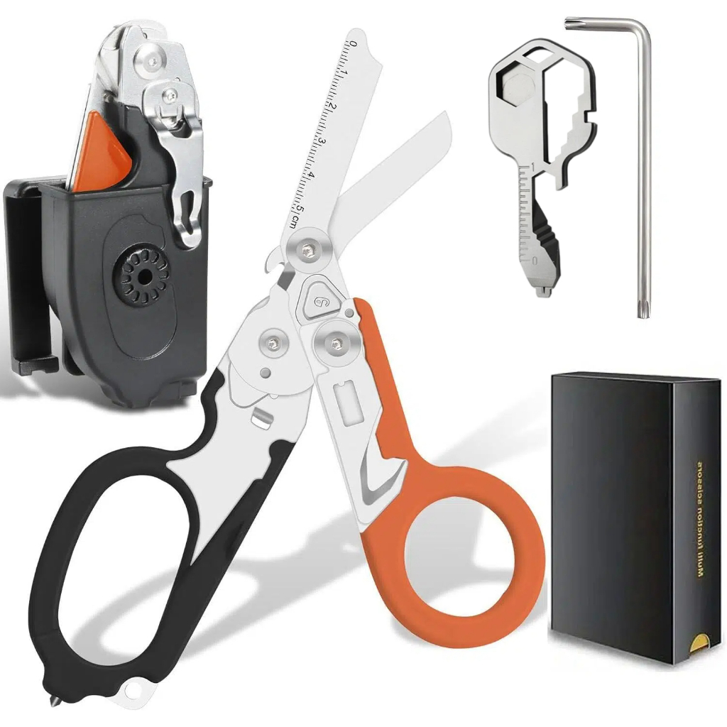 LEATHERMAN, Raptor Rescue, กรรไกรฉุกเฉินสําหรับงานหนัก 6-in-1 พร้อมเครื่องตัดกระจกคาร์ไบด์ & เครื่องตัดสายรัด Made in USA, สีดํา