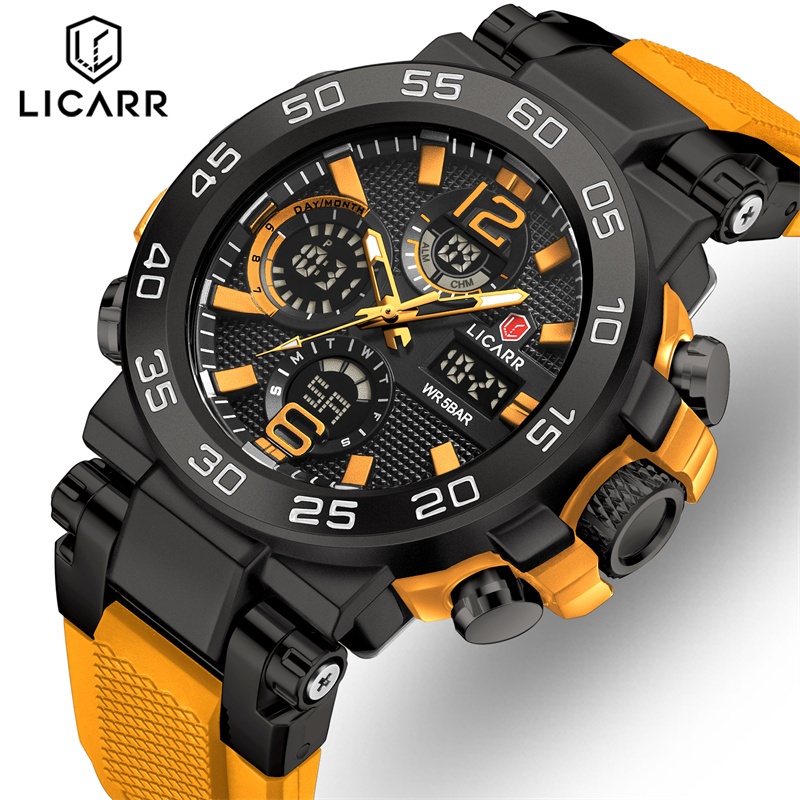 LICARR แฟชั่นชั้นนํานาฬิกาผู้ชายกีฬากันน้ํานาฬิกาปลุกปฏิทินนาฬิกาจับเวลาส่องสว่าง 9533