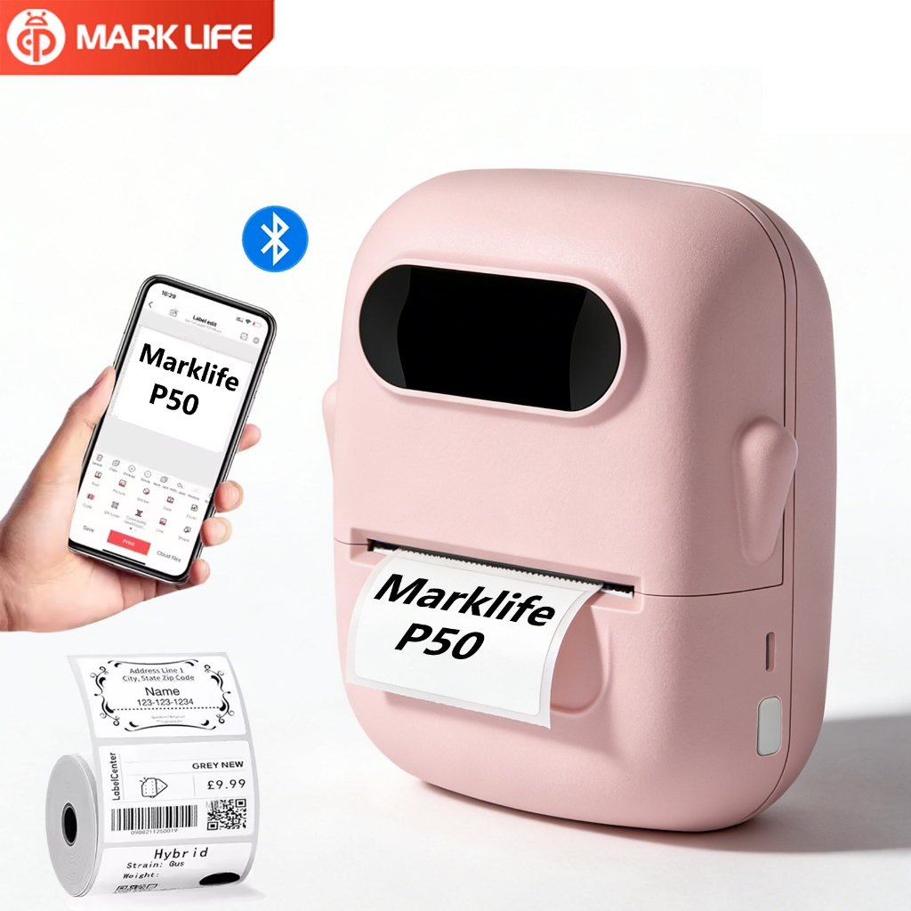 Marklife P50 เครื่องพิมพ์ฉลากสติกเกอร์แบบพกพาบลูทูธสติกเกอร์ฉลากเครื่องเครื่องพิมพ์ฉลากไร้สาย