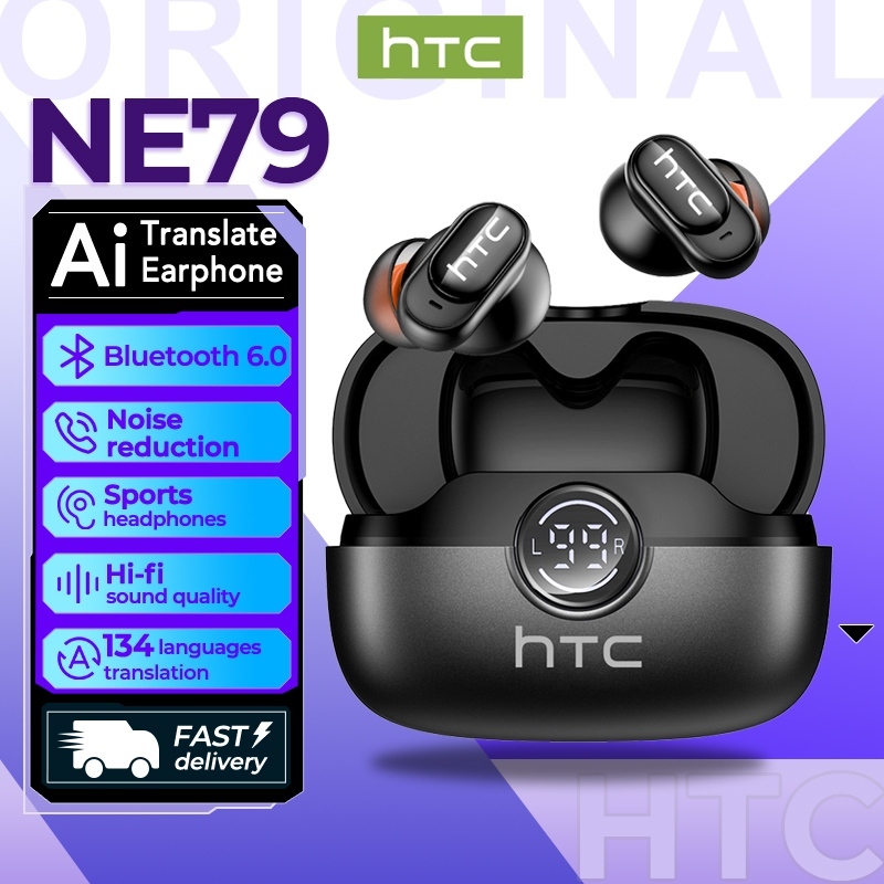 HTC NE79 หูฟังแปลภาษาด้วย AI Bluetooth 6.0 รองรับการแปล 134 ภาษา หูฟังไร้สายการแปล AI แบบเรียลไทม์ 72H อายุการใช้งานแบตเตอรี่ไมโครโฟน ENC IPX5 กันน้ําน้ําหนักเบา