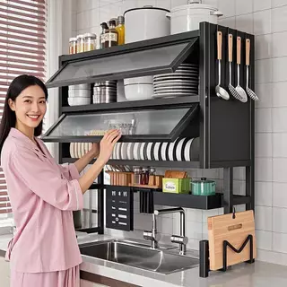 SY ชั้นวางจาน ที่วางจาน สแตนเลส 2 ชั้น <65--75-85-95-105-125cm> คร่อมอ่างล้างจาน bowl rack ชั้นวางของในครัว